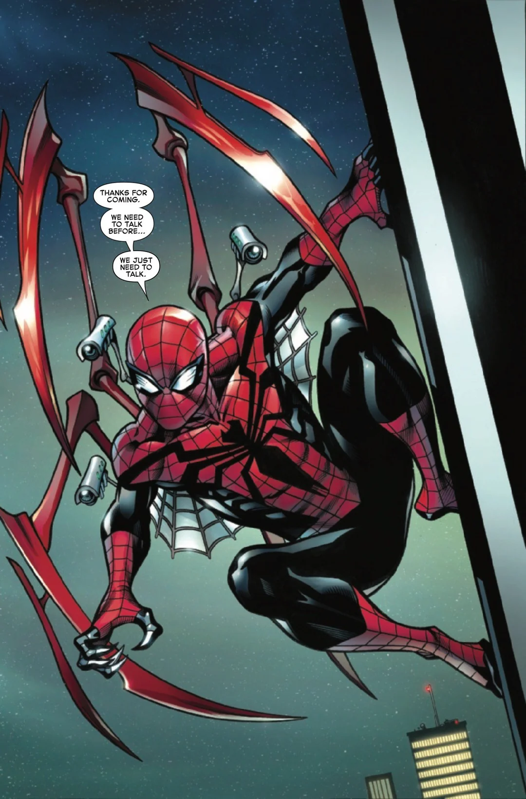 Spider-Man in a Superior-style suit with mechanical spider arms