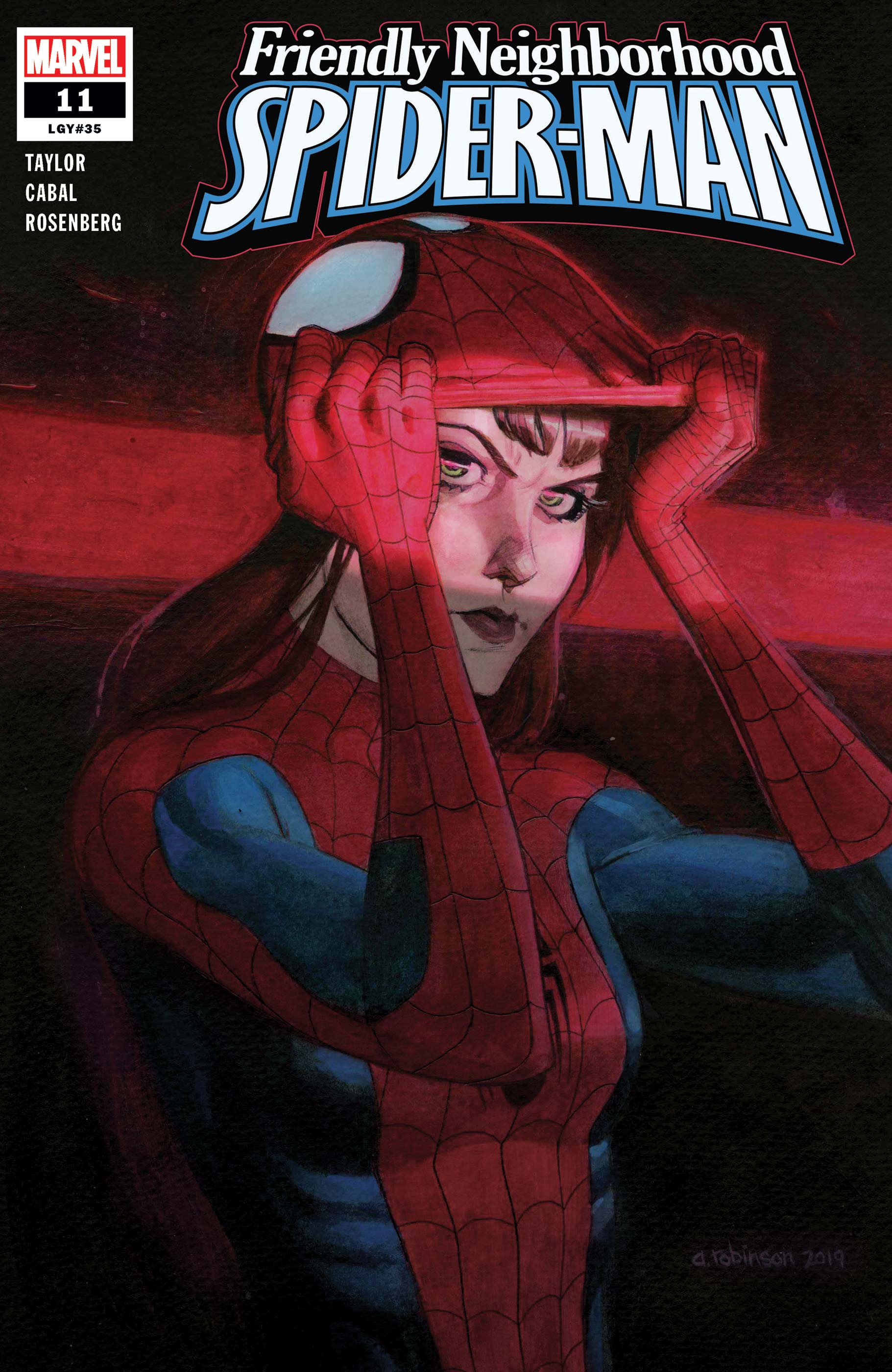 Mary Jane lifts Spider-Man's mask off her own face